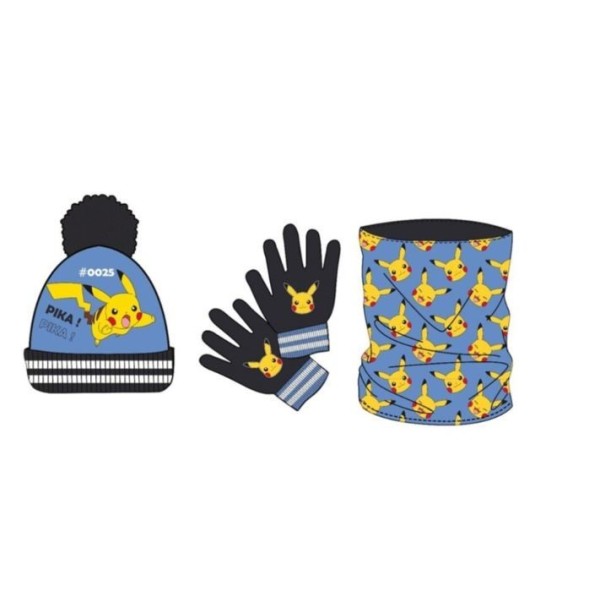 Pokemon Set3 Gorro Ponpon+Guantes+Braga De Cuello