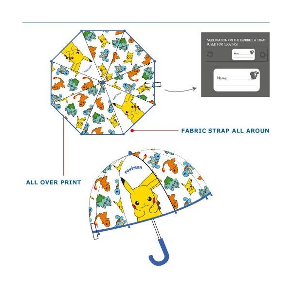Pokemon Paraguas Transparente Automatico 48Cm