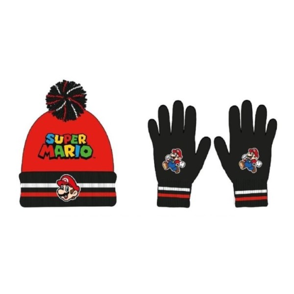Super Mario Set 2 Gorro Ponpon +Guantes