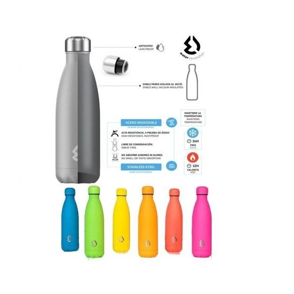 Botella Termica Inox 500Ml Fluor Surtido 6 Colores