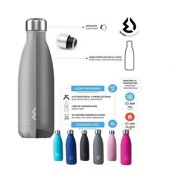 Botella Termo Inox 500 Ml En Caja 6 Col