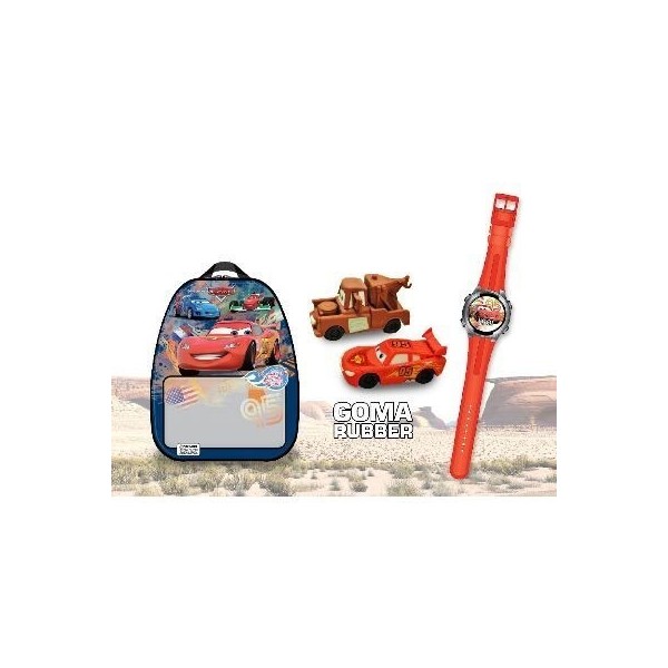 Set De Reloj Y Figuras En Caja De Forma Mochila_Cars