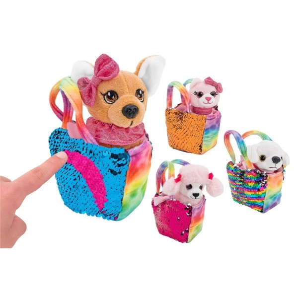 Bolso Peluche Lentejuelas Perro/Gato 9Cm 4 Surt.12Pzs D/Caja
