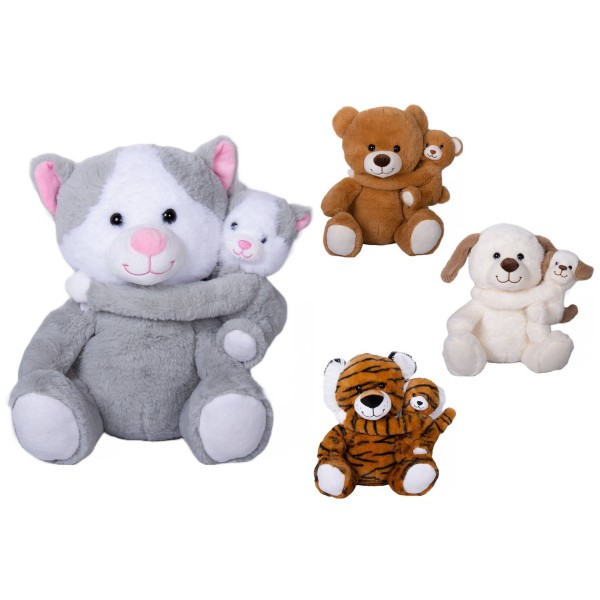 Peluche Animales Mama Con Bebe 4Modelo 30Cm