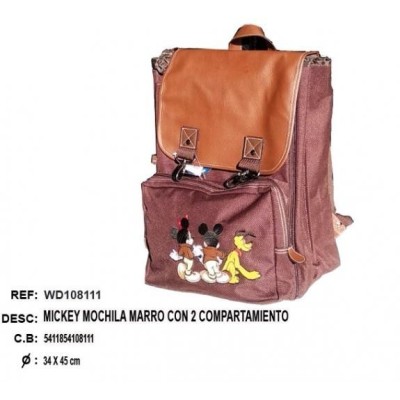 Mickey Mochila Marron Con 2 Compartamiento 35 X 45Cm