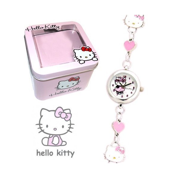 Hello Kitty Reloj Analogico Pulsera Cadena Metal - Caja Metal