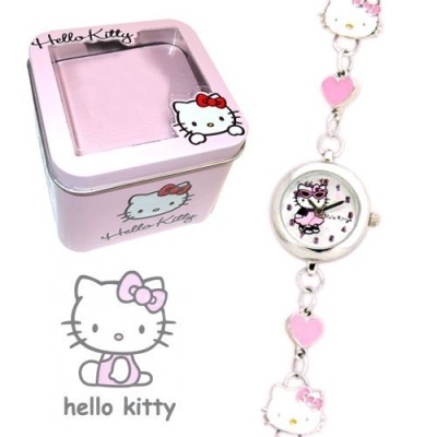 Hello Kitty Reloj Analogico Pulsera Cadena Metal - Caja Metal