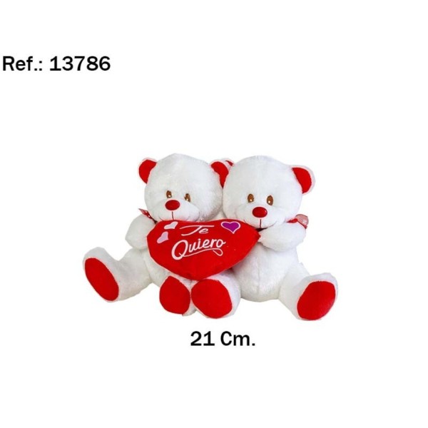 Oso Peluche Pareja Blanco Con Corazon Te Quiero 23Cm