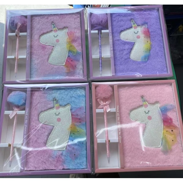 Unicornio Libreta Con Boligrafo Pompon