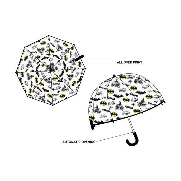 BATMAN PARAGUAS TRANSPARENTE AUTOMÁTICO 48CM