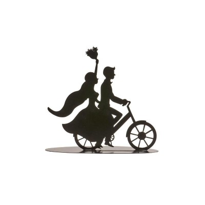 Figura De Boda Pareja Metal Negro Pedida Mano 18Cm