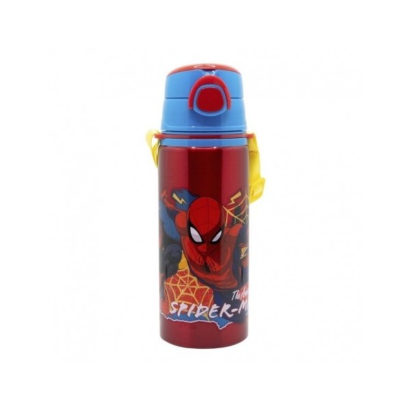 Spiderman Botella Pop Up De Aluminio Con Correa 730 Ml