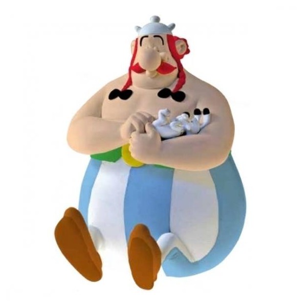 OBELIX SENTADO CON IDEFIX HUCHA 17 CM PVC ASTERIX EL GALO