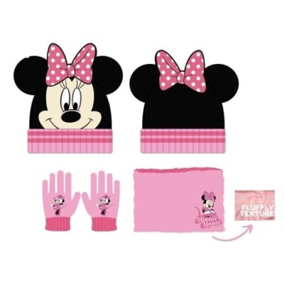 Minnie Set 3Conjunto Gorro Con Braga De Cuello Y Guantes