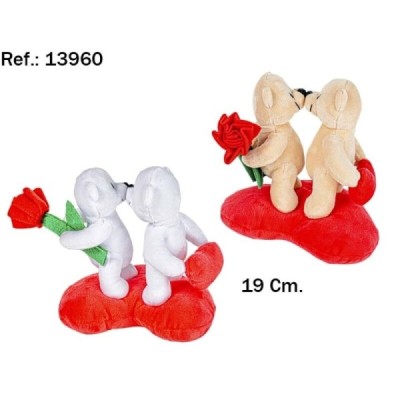 Pareja Oso Peluche flor y corazon 20Cm