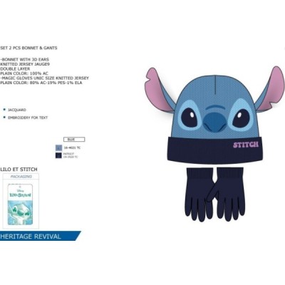 Stitch Gorro Con Guantes 3D Lana