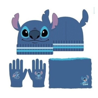 Stitch Conjunto 3Pcs-Gorro Braga De Cuello Y Guantes