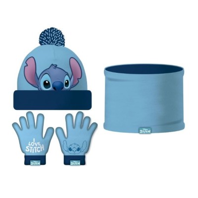 Stitch Set 3 Gorro Con Braga De Cuello Y Guantes