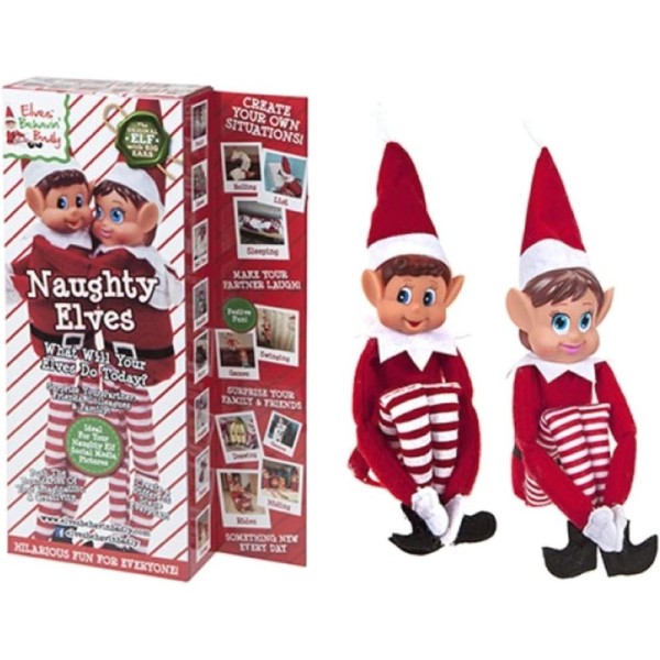 Elves Behavin' Badly Set de 2 Elfos Niña y Niño Rascals 30 cm con Caja para regalos Ropa y Accesorios de Elfos