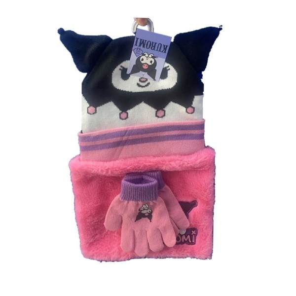 Kuromi Conjunto 3Pcs-Gorro Braga De Cuello Y Guantes