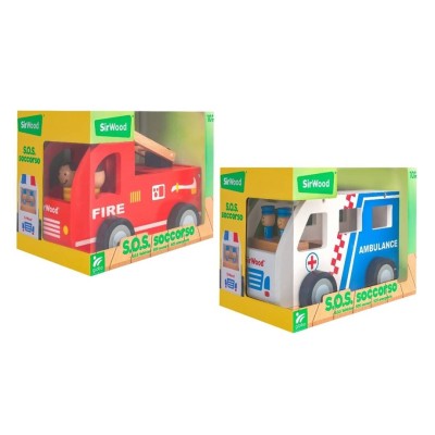 Camion Bomberos Y Ambulancia Madera 22X14,5X13,5 Cm