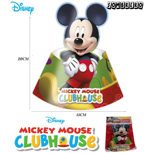 6 Gorros Cono 11X16 Cm.Mickey