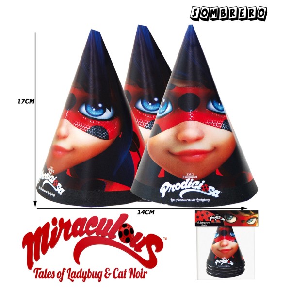 6 Gorros Cono 11X16 Cm.Lady Bug