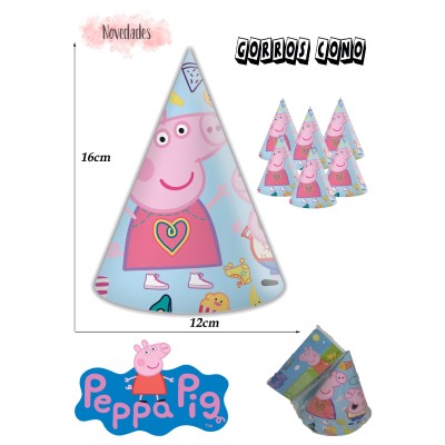 6 Gorros Cono 11X16 Cm.Peppa Pig