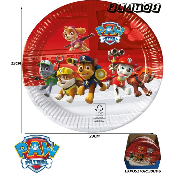 6Platos Papel 23Cm .Paw Patrol