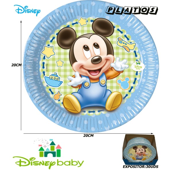 6 Platos De Papel 20Cm. Baby Mickey