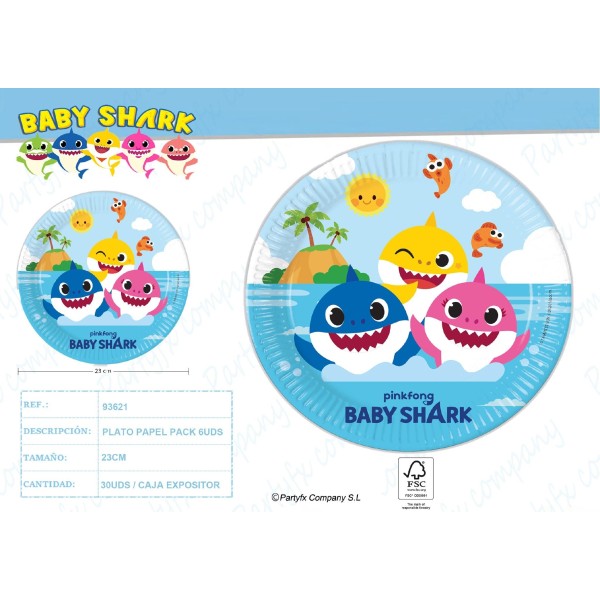 Baby Shark Platos Papel 23Cm (6Und)