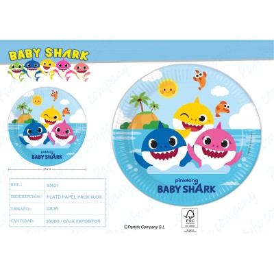 Baby Shark Platos Papel 23Cm (6Und)