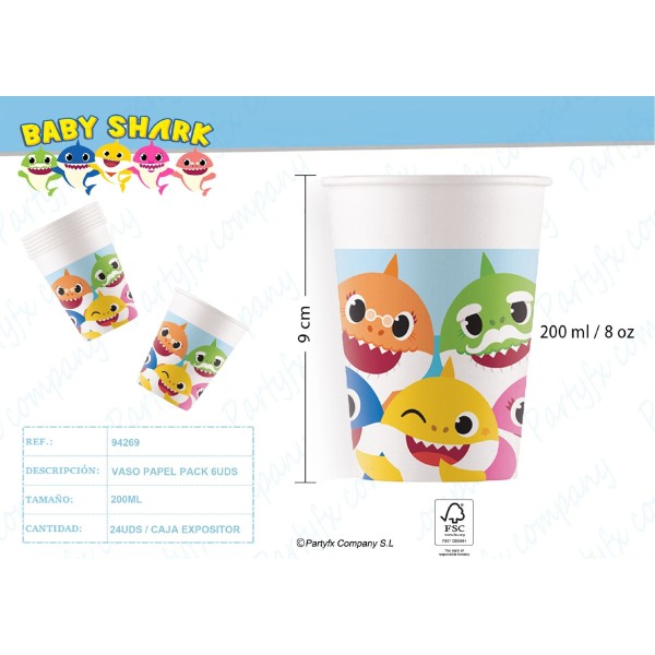 Vasos De Papel Baby Shark Pk-6Uds