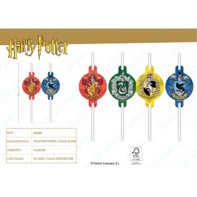 Pajitas De Papel Harry Potter Hogwarts 6Uds