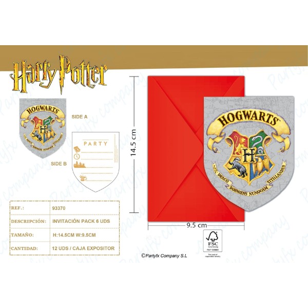 Tarjetas De Invitacion Harry Potter 6Uds