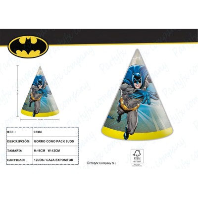 6 Gorros Cono 11X16 Cm.Batman