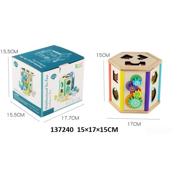 Caja De Inteligencia De 6 Caras Multifuncional De Madera 15*17*15Cm