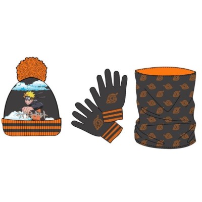 Naruto Set 3 Pcs Gorro+Braga Cuello+Guantes