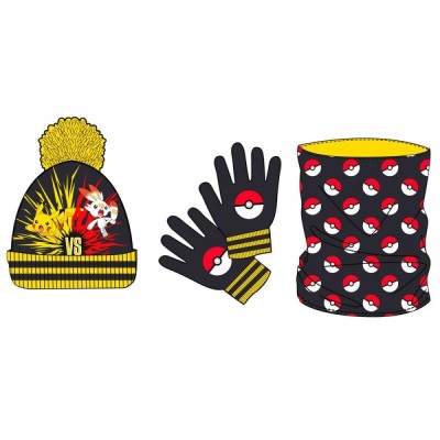 Pokemon Pikachu Set 3 Pcs Gorro+Braga Cuello+Guantes