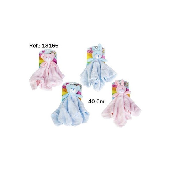 Blister Conejo Y Oso Peluche Con Doudou 2Colores 40Cm Azul Y Rosa